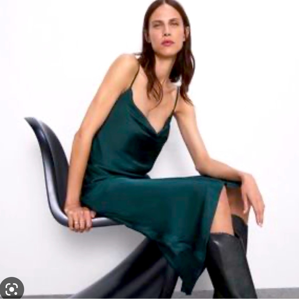New Forest Green Lingerie Style Dress By Zara.Sz XS .Maxi